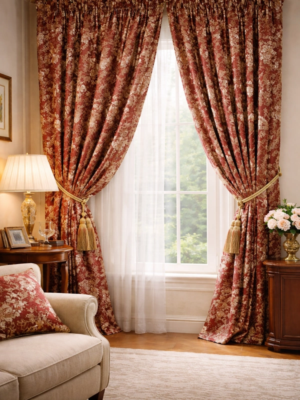 Детальное изображение ткани для штор с декоративной тесьмой